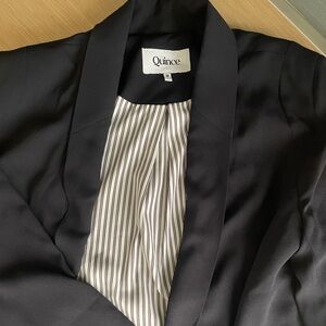 Quince Stretch Crepe Open Blazer in Navy